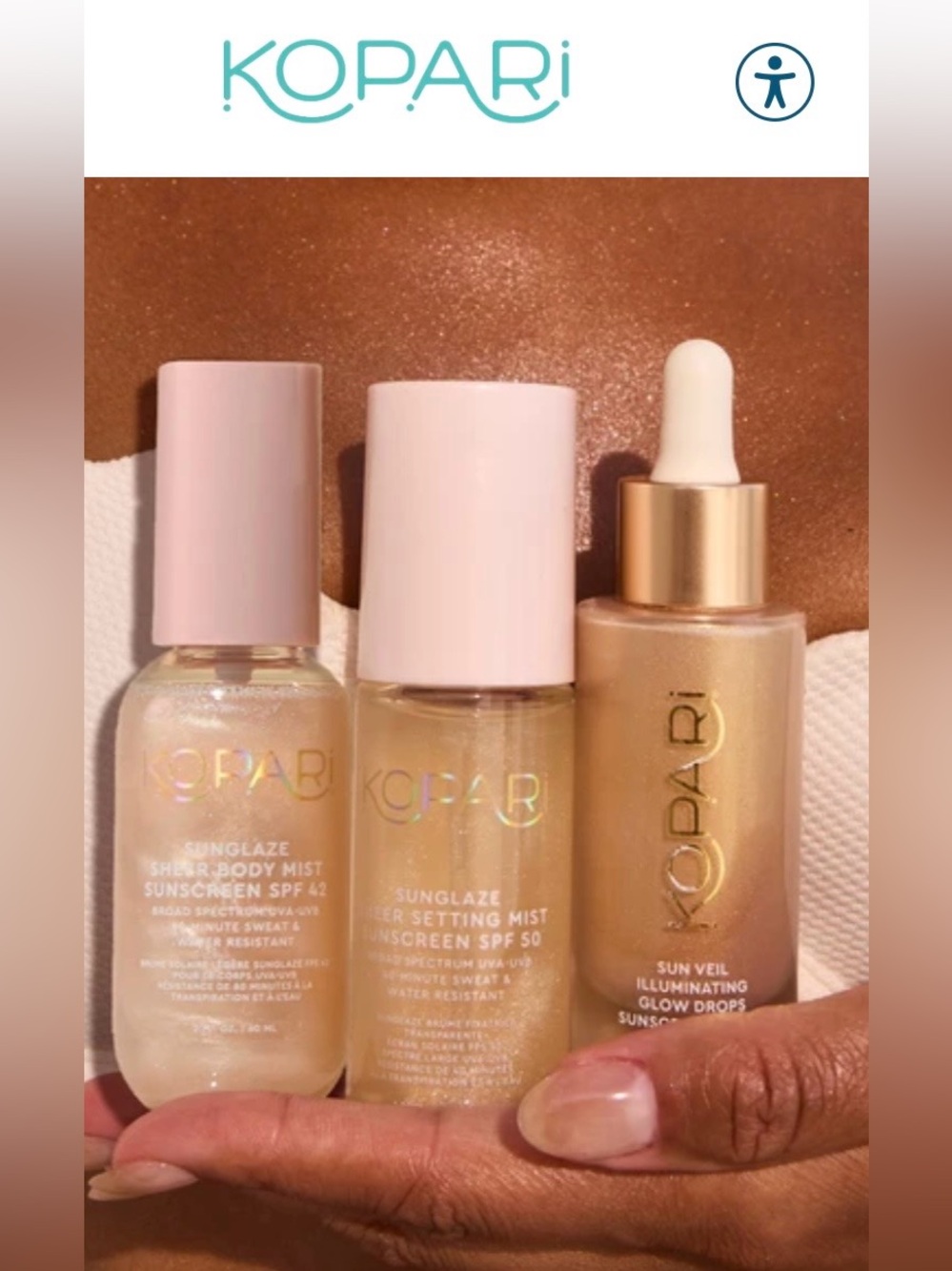 Kopari Sun Glaze Trio Luxury SPF skin care for face & body